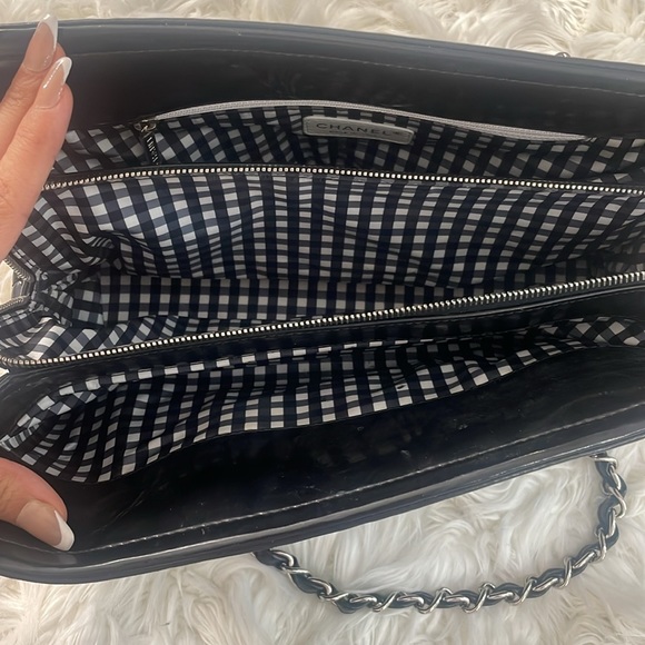 Chanel black patent leather GRAND SHOPPER TOTE GST BAG shoulder purse Authentic - Picture 7 of 17